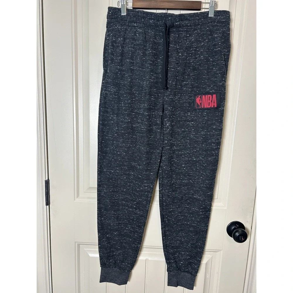 NBA Men's Joggers Sweatpants Sz L Dark Gray Sports Drawstrings Athleisure Wear